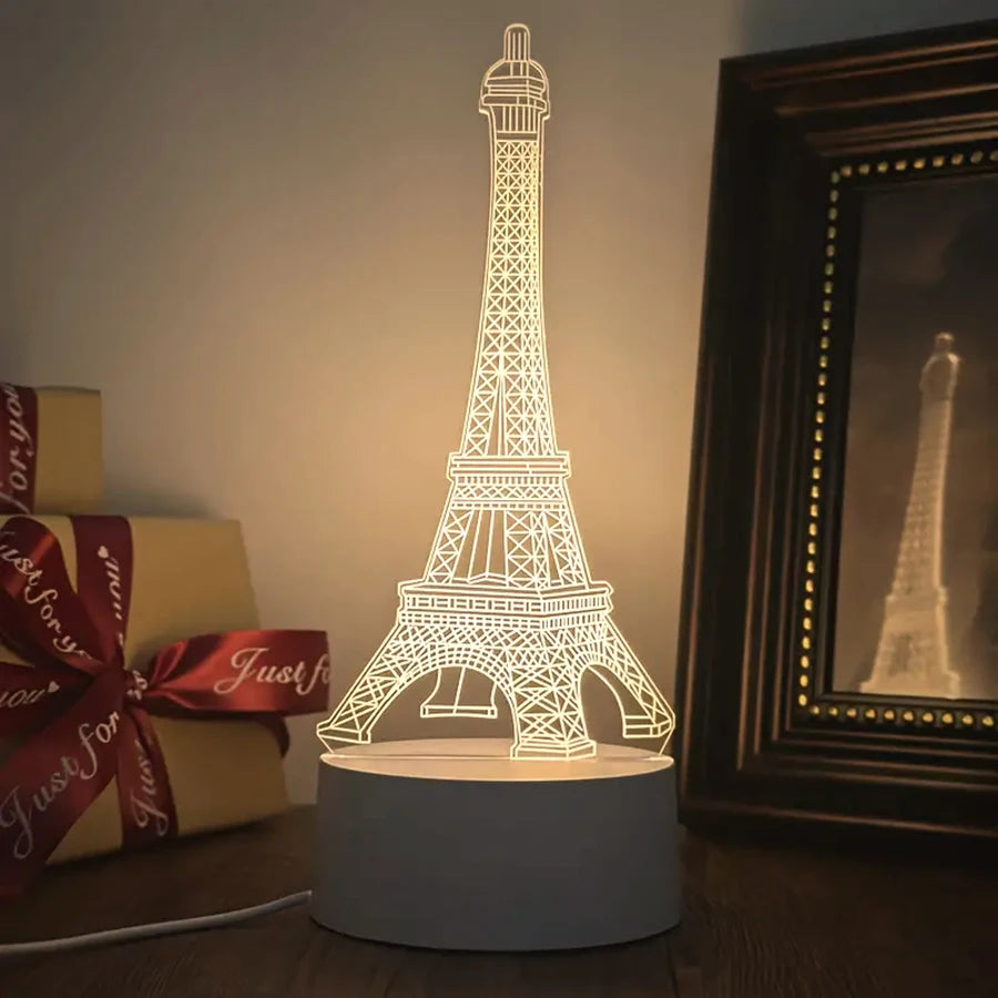 lampe led 3d tour eiffel blanc moderne sans fil usb charge