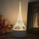 lampe led 3d tour eiffel blanc moderne sans fil usb charge