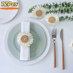 décorations table serviettes fleurs tournesols blanc crème marron rustique 12 pièces tressées naturelles