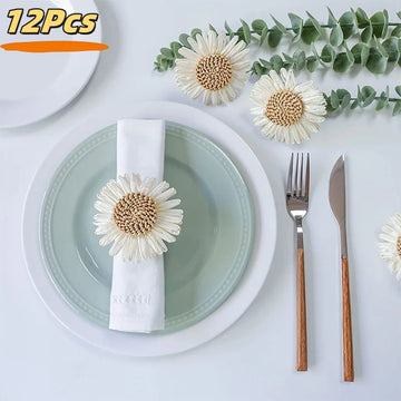 décorations table serviettes fleurs tournesols blanc crème marron rustique 12 pièces tressées naturelles