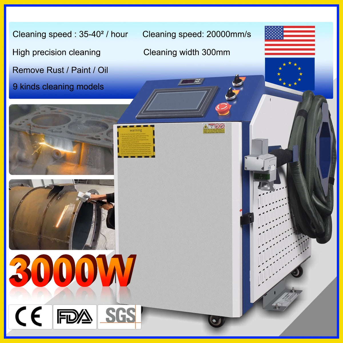 machine nettoyage laser industrielle double pendule puissance 3000w métal rouille peinture grise