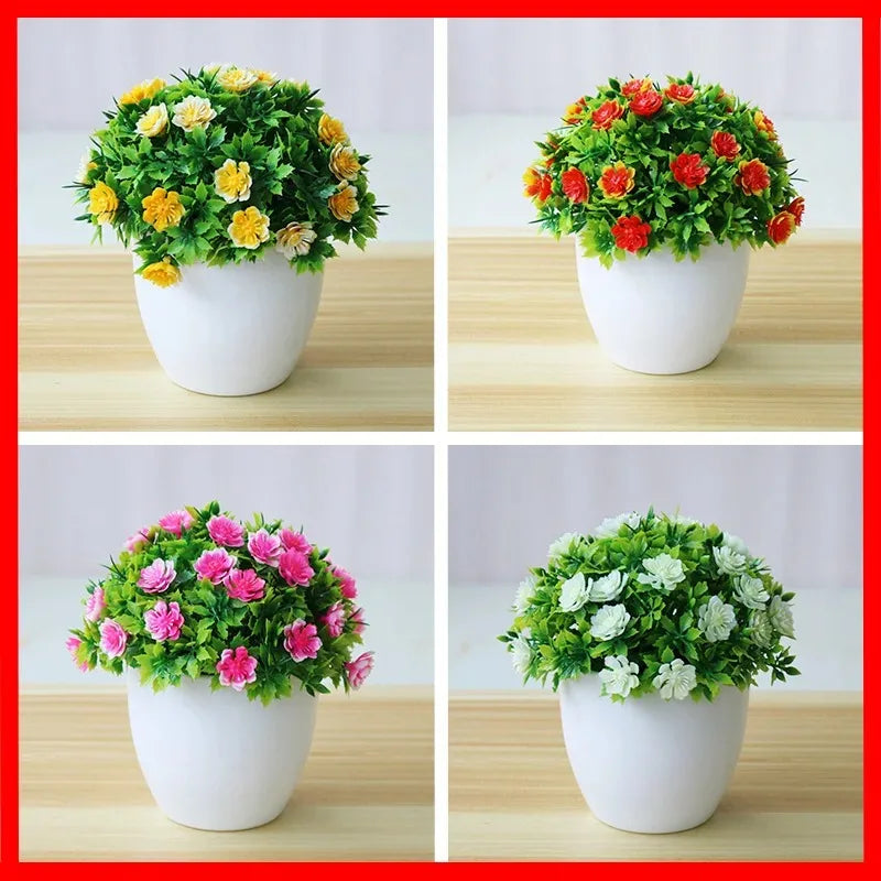 décoration intérieure pot fleurs artificielles bonsaï moderne blanc rouge violet jaune