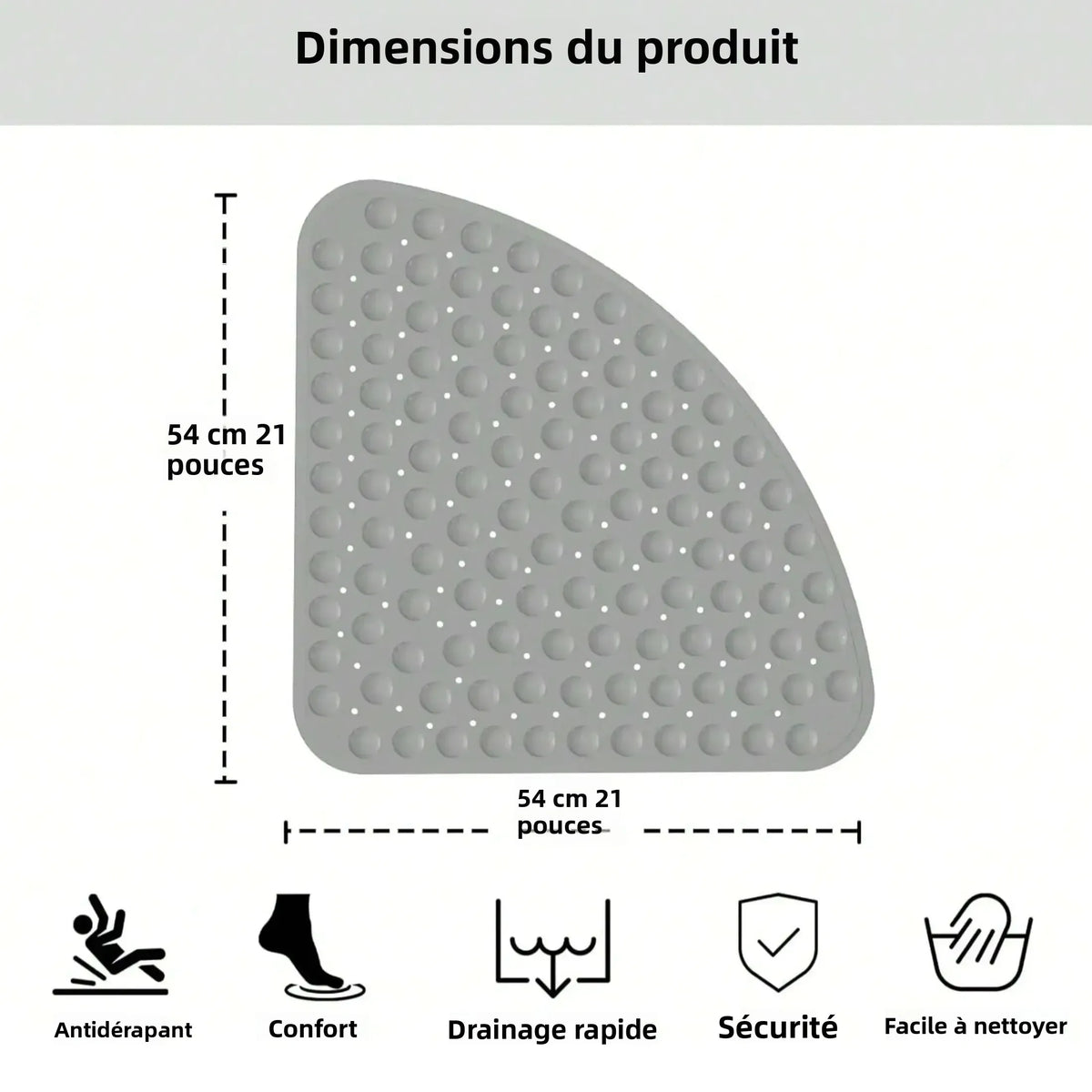 tapis bain moderne 54x54cm texturé ventouses drainage gris clair minimaliste respectueux environnement
