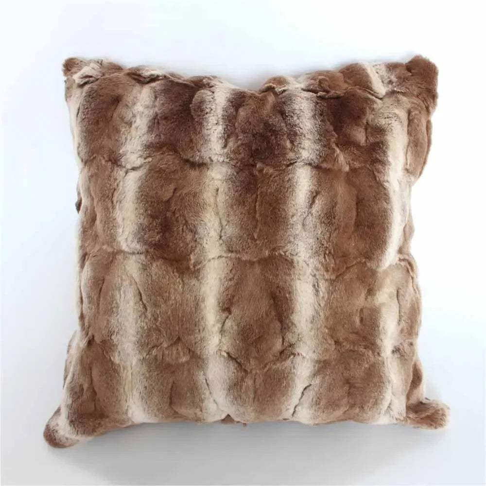 coussin patchwork fourrure lapin rex beige marron moderne sans rembourrage