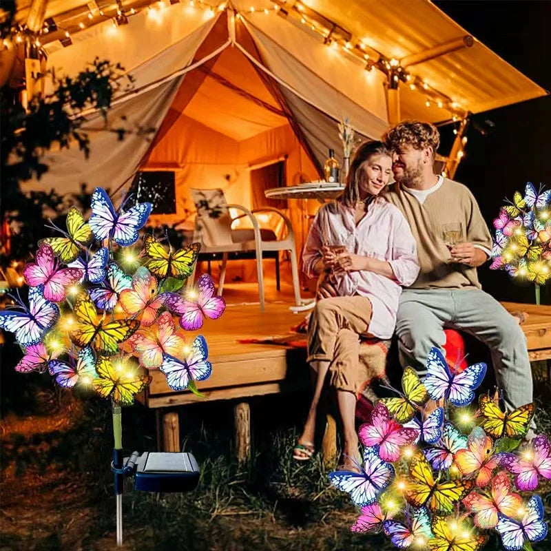 lampe solaire papillons fleurs bleu orange violet vert extérieure décoration noël jardin lumière