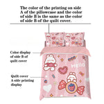 ensemble literie enfantin motif lapins fraises coeurs rose bleu hello so cute carotte