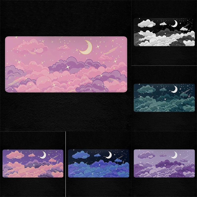 tapis souris anti dérapant violet nuages étoiles moderne adhésif 20x25cm 30x60cm