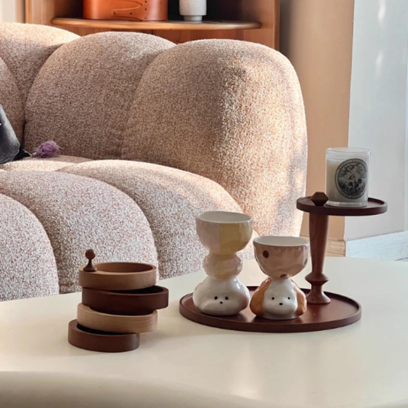 plateau bois deux niveaux moderne rangement tasses verres parfums cosmétiques bougie savonnette