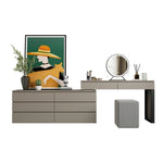 coiffeuse moderne minimaliste bois massif rangement tiroirs miroir tabouret gris clair plateau motif geometrique