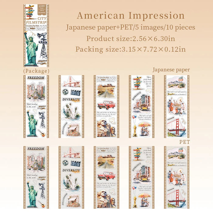 filmstrip vintage multicolore clips thèmes urbains naturels scrapbooking autocollants décorations