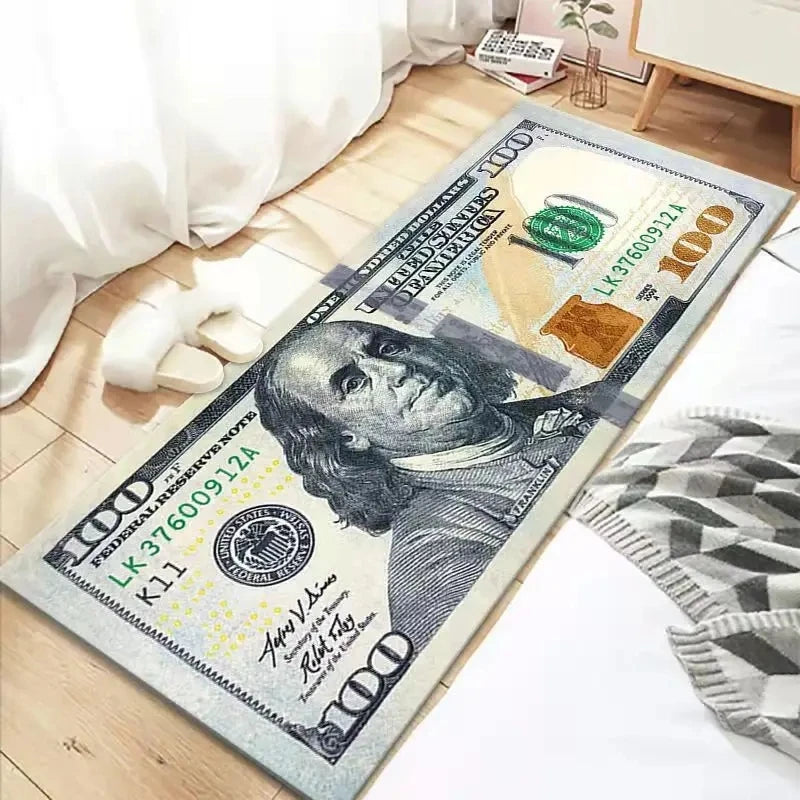 tapis géométrique billet dollar moderne rectangle salon polyester antidérapant feutre