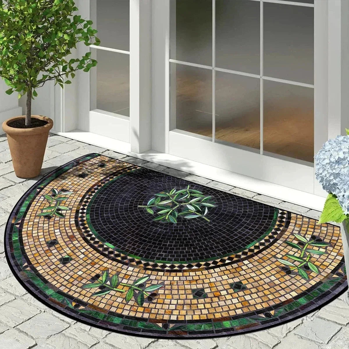 tapis d'entrée moderne vert feuilles antidérapant polyester extérieur salon 40cm 60cm