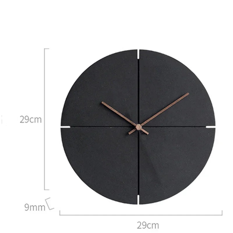 horloge murale moderne minimaliste bois noir sans bavures 29cm diamètre aiguille muette decoration salon