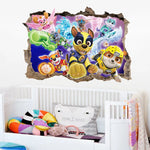 sticker mural 3d pat'patrouille multicolore enfants chambre salon décoration effets 3d adhésif chambre fête