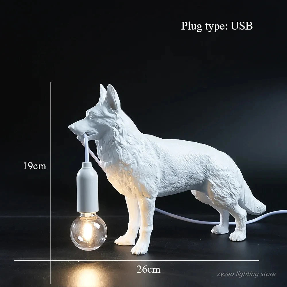 lampe poser chien réaliste détaillée blanc noir contemporaine minimaliste ampoule câble eléctrique