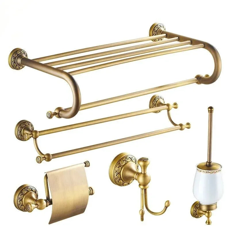 accessoires salle bain or antique ornements floraux classique porte serviettes savon papier toilette gobelet