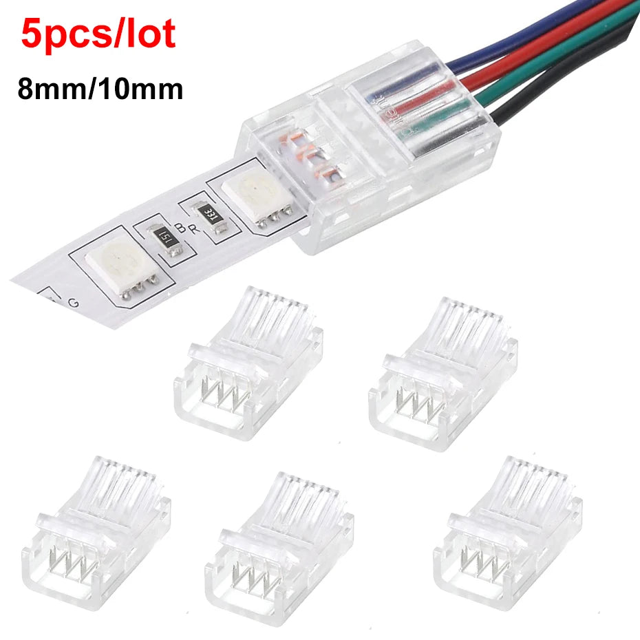 connecteur led transparent 24v 2pin 3pin 4pin 8mm 10mm lot adhésif rgb câbles