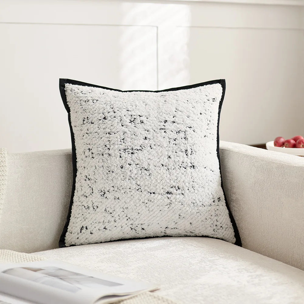 coussins carrés blanc noir rayures moderne housses jacquard polyeste décoration intérieure nordique fixations