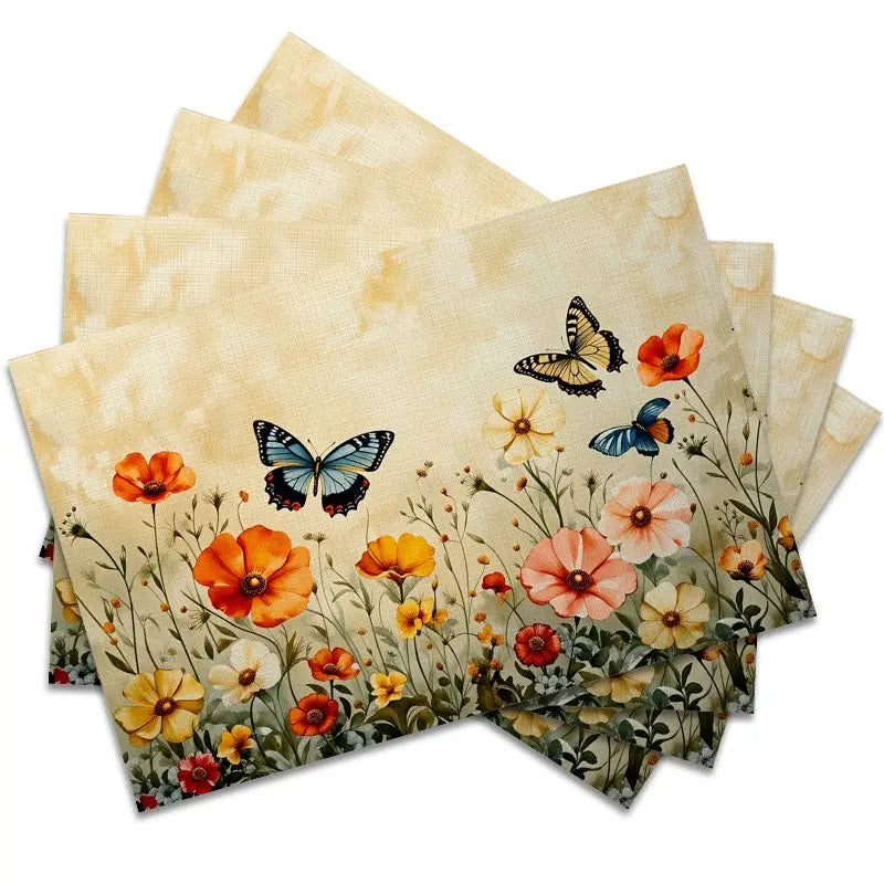 sets table champêtres fleurs papillons toile multicolore printemps été automne hiver table manger