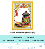 Kit broderie animaux hiver fruits instructions toile fil coton soie