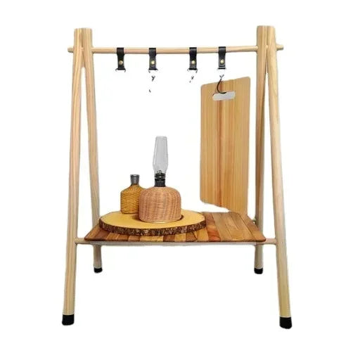 étagère multifonctionnelle bois moderne porte utensils clips métalliques planche découper camping