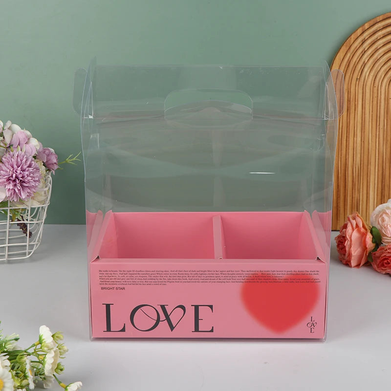 boîte gâteau transparente poignée détachable compartiments rose clair LOVE FASHION GIRL moderne minimaliste