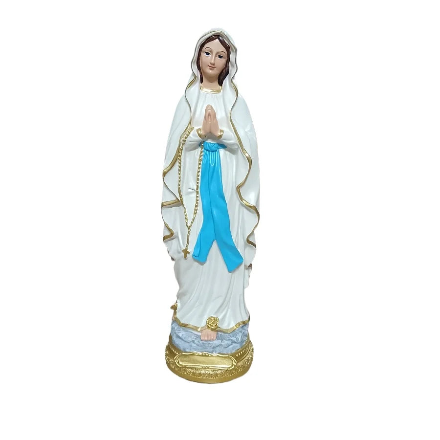 statue virgin mary résine blanche bleu doré motif floral classique decoration intérieure cadeau adhésif