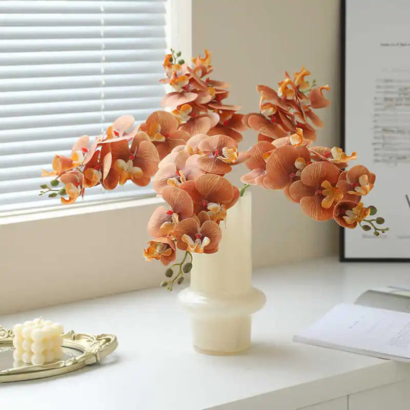 bouquet artificiel orchidées papillon latex rose orange violet blanc modernes 60cm