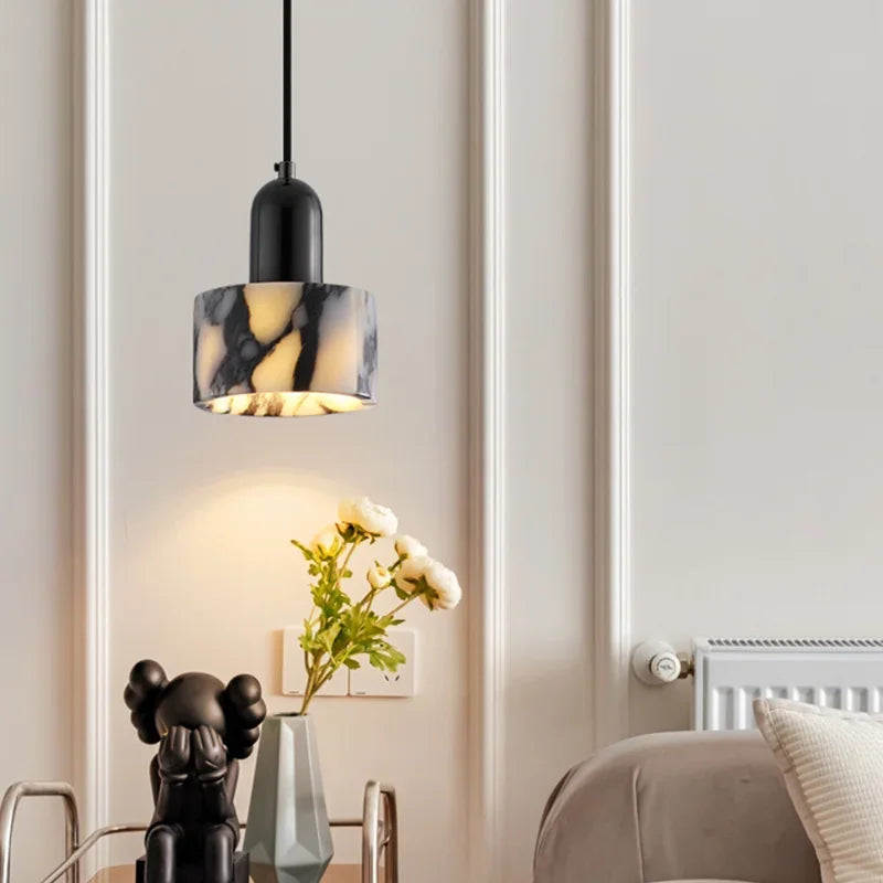 lampe suspendue marbre noir blanc moderne salon chambre gris ledflux2492000voltage90260
