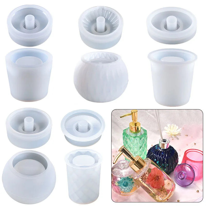 bouteilles savon liquide parfum transparentes motifs géométriques moderne élégantes vert bleu rose blanc
