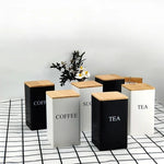 boîtes rangement sucre thé bambou noir blanc couvercle métal minimaliste respectueux environnement