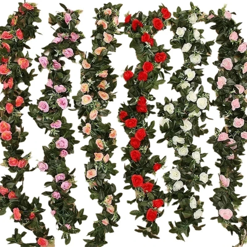 guirlande florale artificielle rose vert blanc mariage anniversaire extérieur décorative romantique