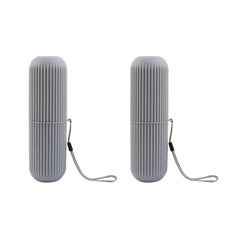 boîte brosse dents gris rose blanc rayures verticales moderne minimaliste respectueux environnement cordelette voyage