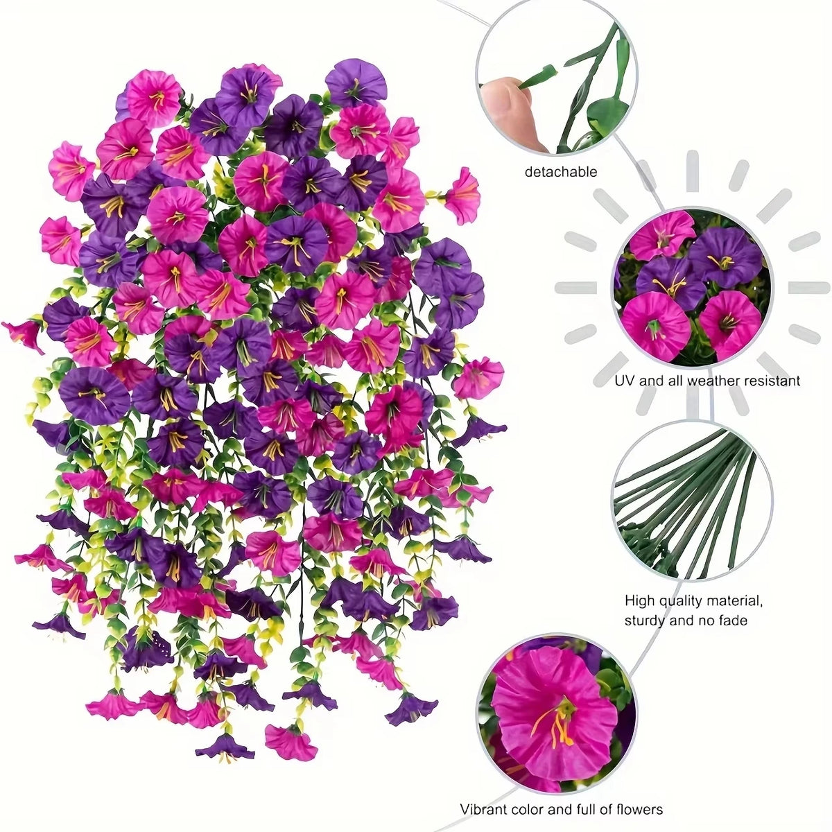guirlande suspendue fleurs artificielles violet rose moderne décoration maison extérieure crochets 75cm