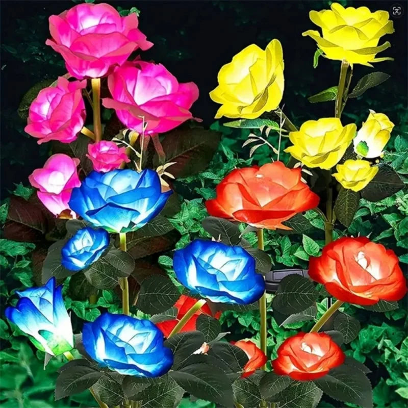 lumières solaires décoratives extérieures fleurs roses bleu jaune rouge blanc patio jardin moderne