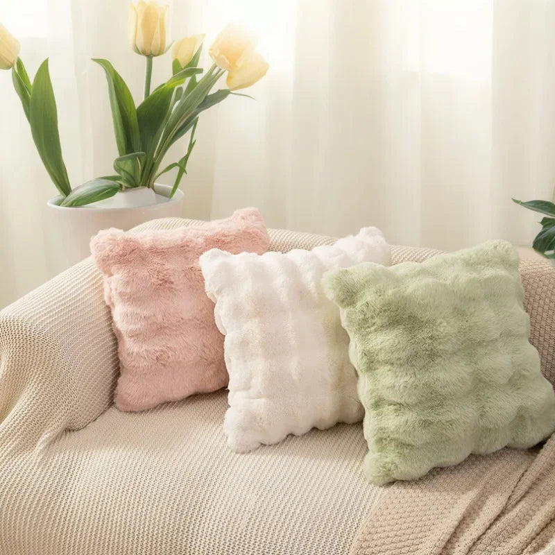 taies d'oreiller velours fourrure couleurs unies moderne canapé hiver pastel clair beige gris marron