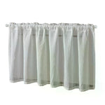 rideaux fenetre valance blanc cassé vert clair tissu texturé rayures verticales bord frangé translucide
