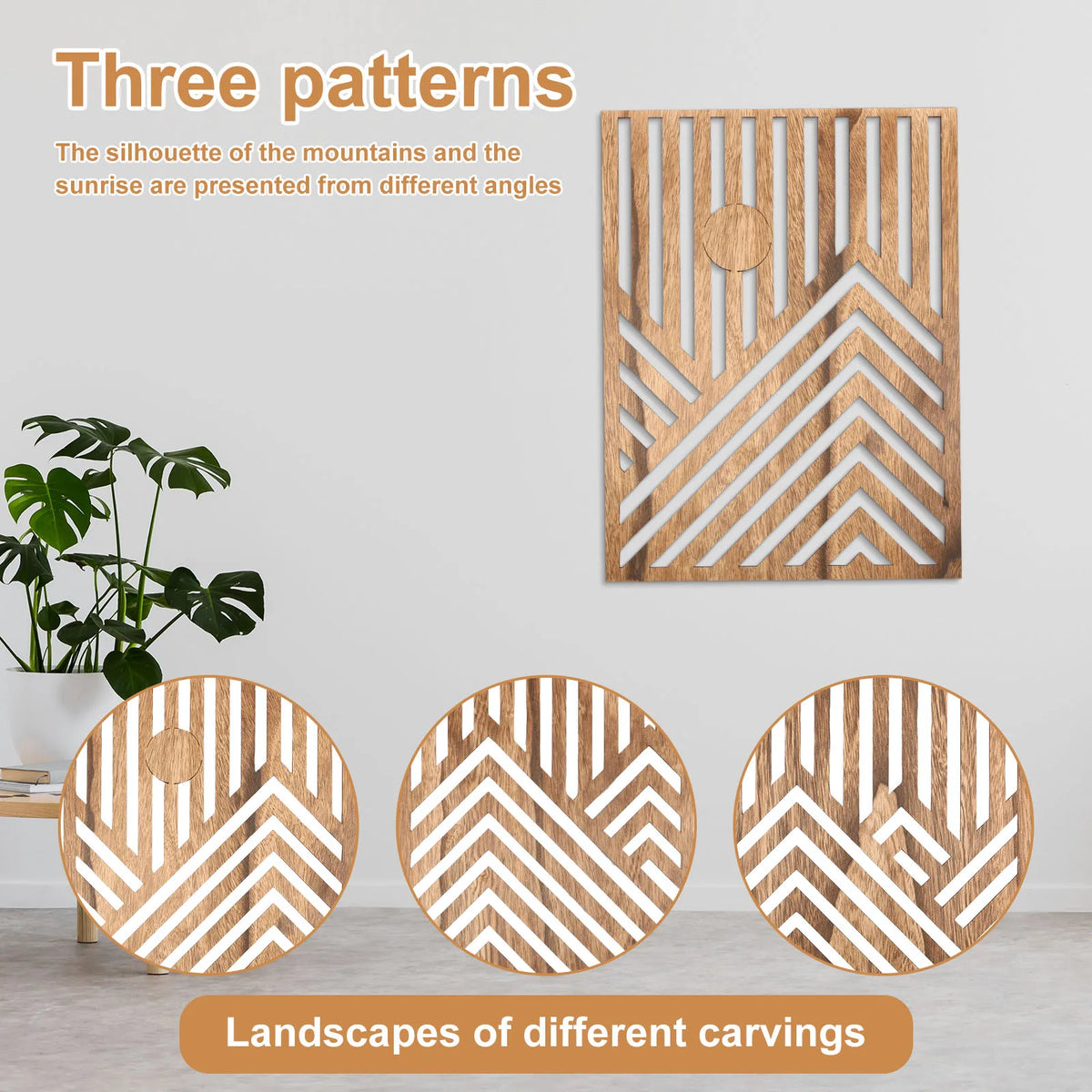 décorations murales bois sculpté motifs montagnes soleil moderne minimaliste nature ensemble pièces