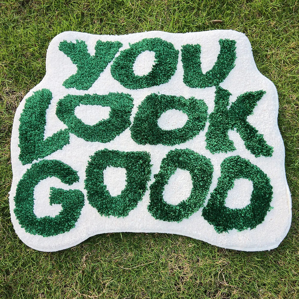 tapis acrylique lettre YOU LOOK GOOD moderne antidérapant noir blanc intérieur salon chambre