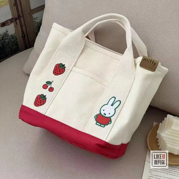 sac main blanc rouge dessin animé lapin fruits poignées détachables porte clés lunettes soleil