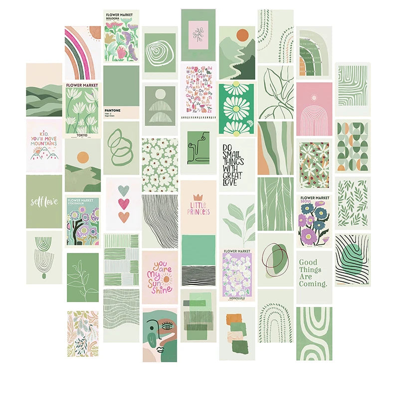 cartes postales modernes abstraites géométriques papier couleur vert rose blanc gris clips décoration chambre
