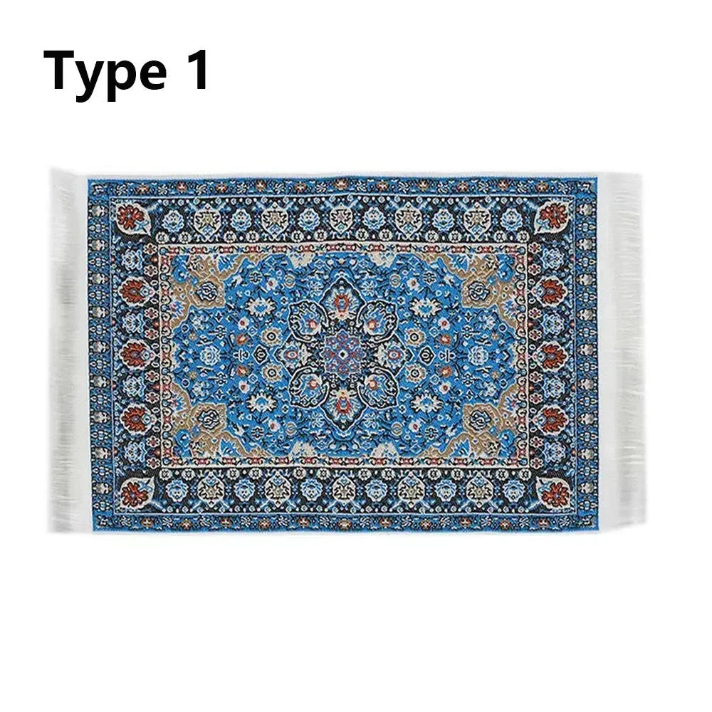 tapis turc traditionnel motifs floraux géométriques bleu rouge blanc nature