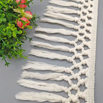 ruban macramé blanc motifs géométriques boho artisanal 15.5cm large franges coton tissu