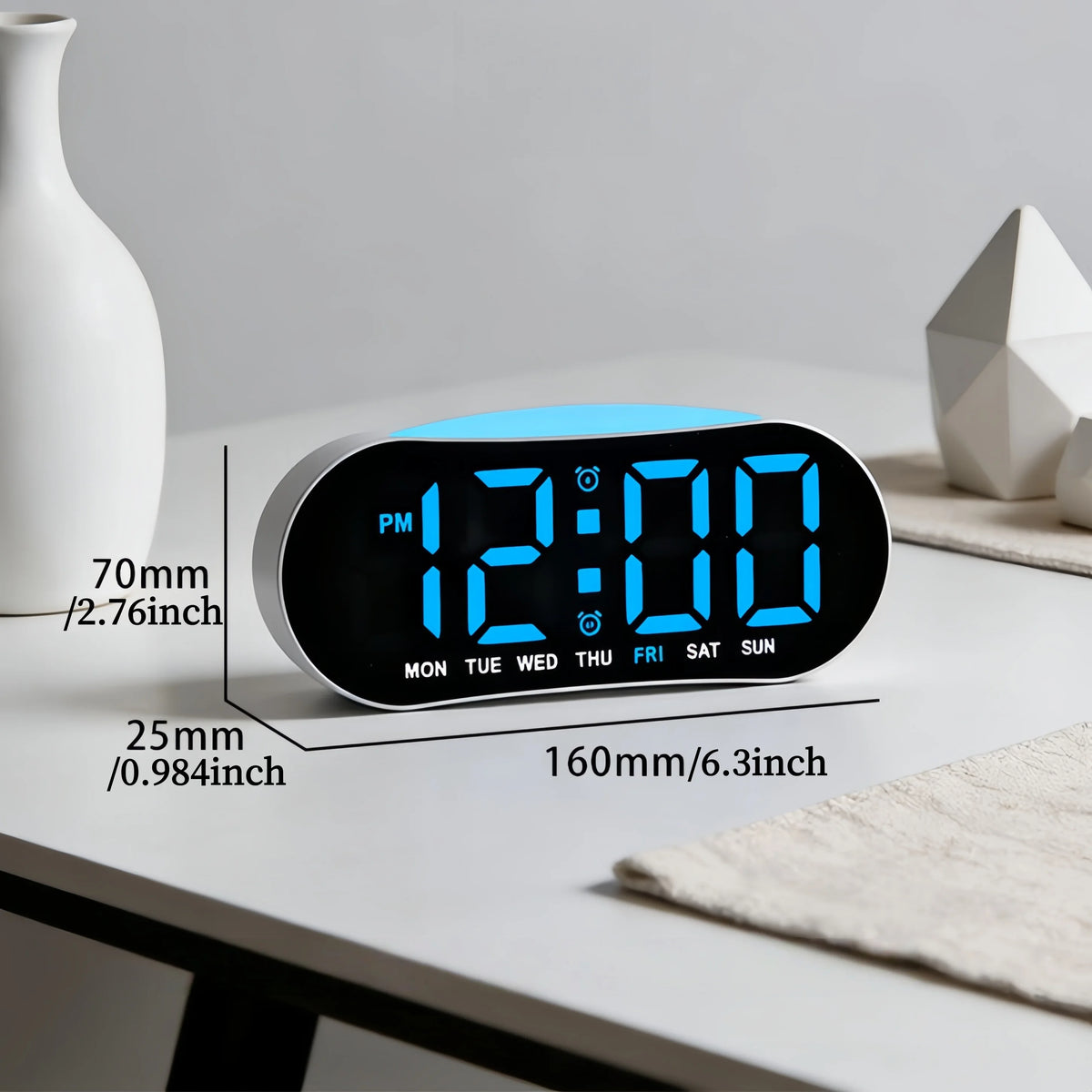 réveil digital horloge moderne veilleuse led noir vert rose bleu gris texturé minimaliste affichage