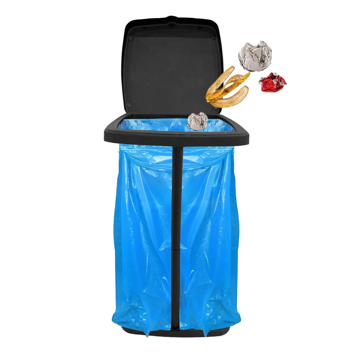 poubelle moderne noire sac bleu plastique transparent facile d'utilisationintérieur minimaliste