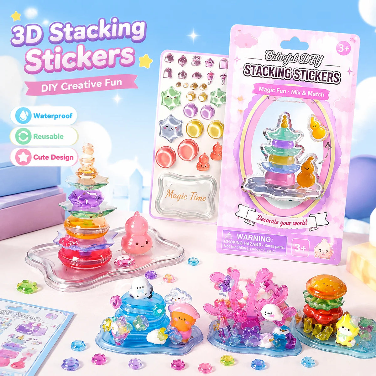 autocollants 3d empilables animaux mignons stickers décoratifs créatifs scrapbooking loisirs créatifs