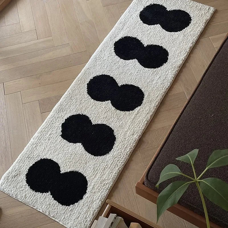 tapis imperméable anti dérapant moderne blanc noir cercles superposés chambre couloir entrée