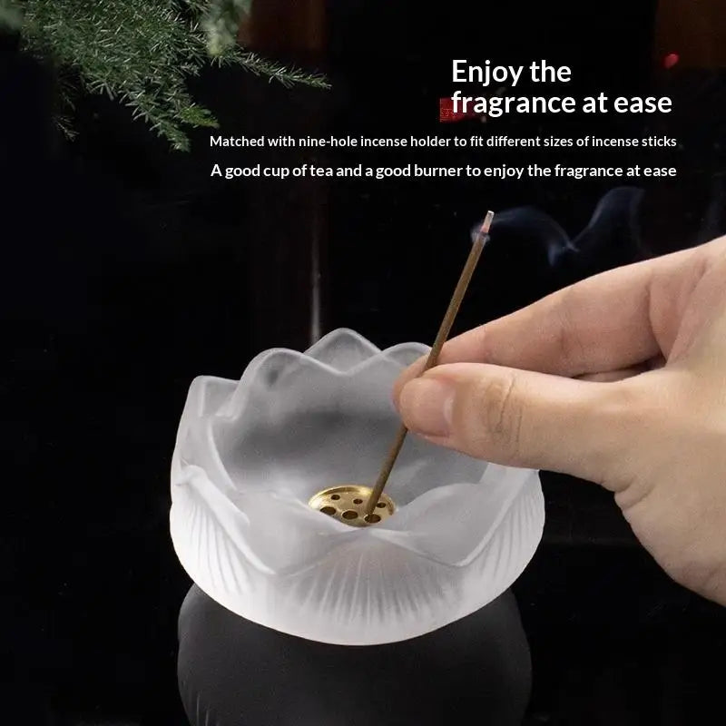porte encens lotus blanc doré motif floral zen décoration intérieure bouddhiste grille amovible parfum