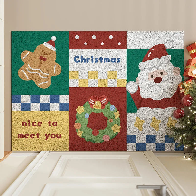tapis pvc antidérapant rouge motifs noël lettres brodées résistant extérieur entrée chambre fille