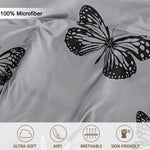 housse couette papillons noirs blancs moderne gris clair taies oreiller ensemble literie polyester
